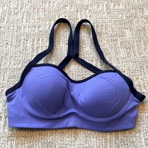 VSX Sports Bra, Blue with Black Straps and Hook Closure
